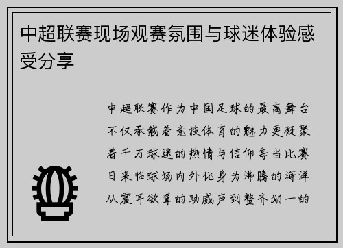 中超联赛现场观赛氛围与球迷体验感受分享